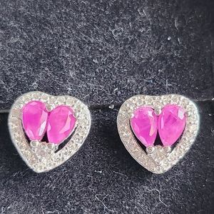 Pink Heart Ruby Stud Earrings